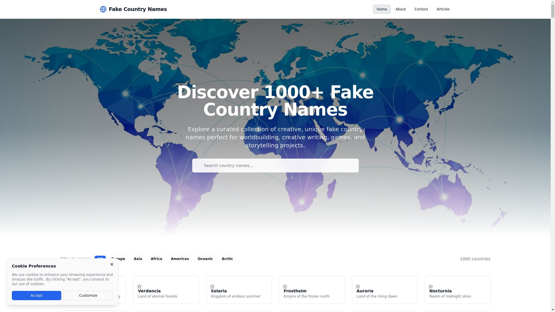 website screenshot of https://fakecountrynames.pages.dev/