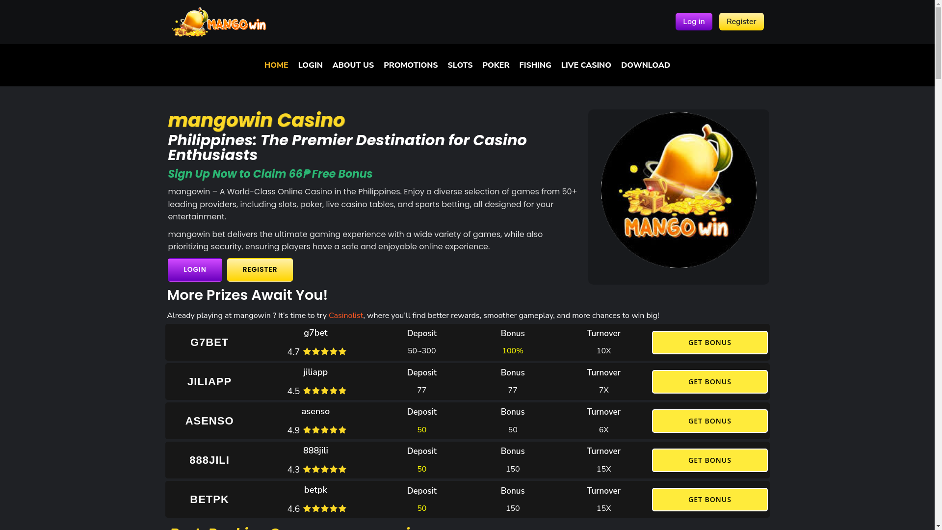website screenshot of https://mangowin.website/