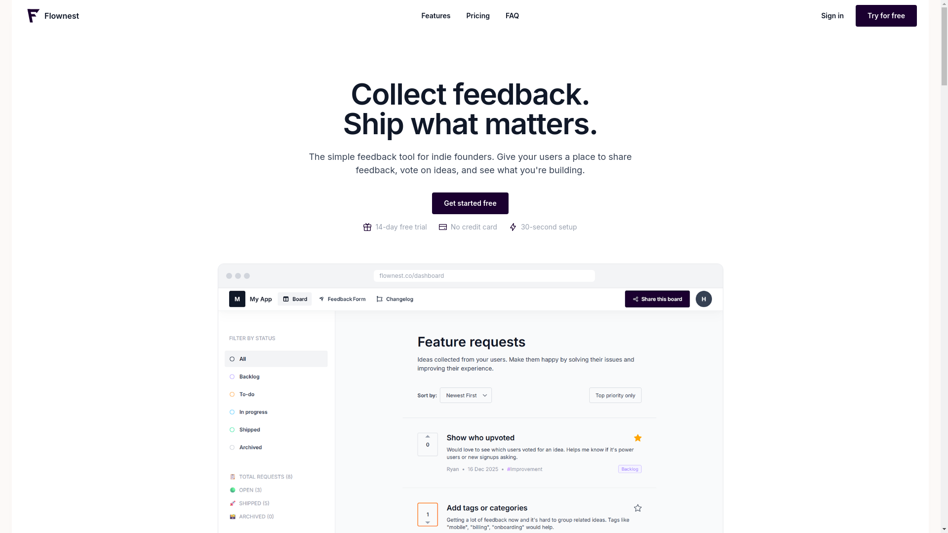 website screenshot of https://www.flownest.co