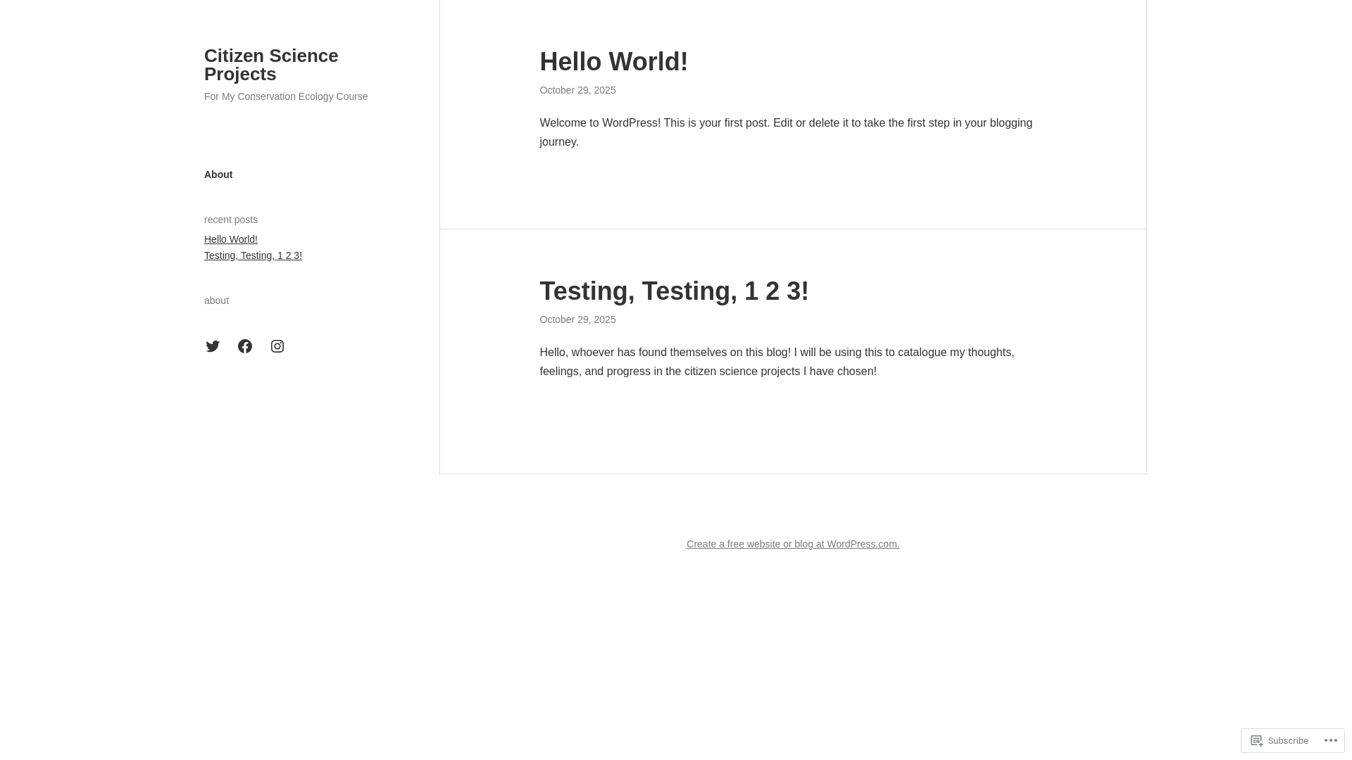 website screenshot of https://brightcitizenscienceprojects.blog/