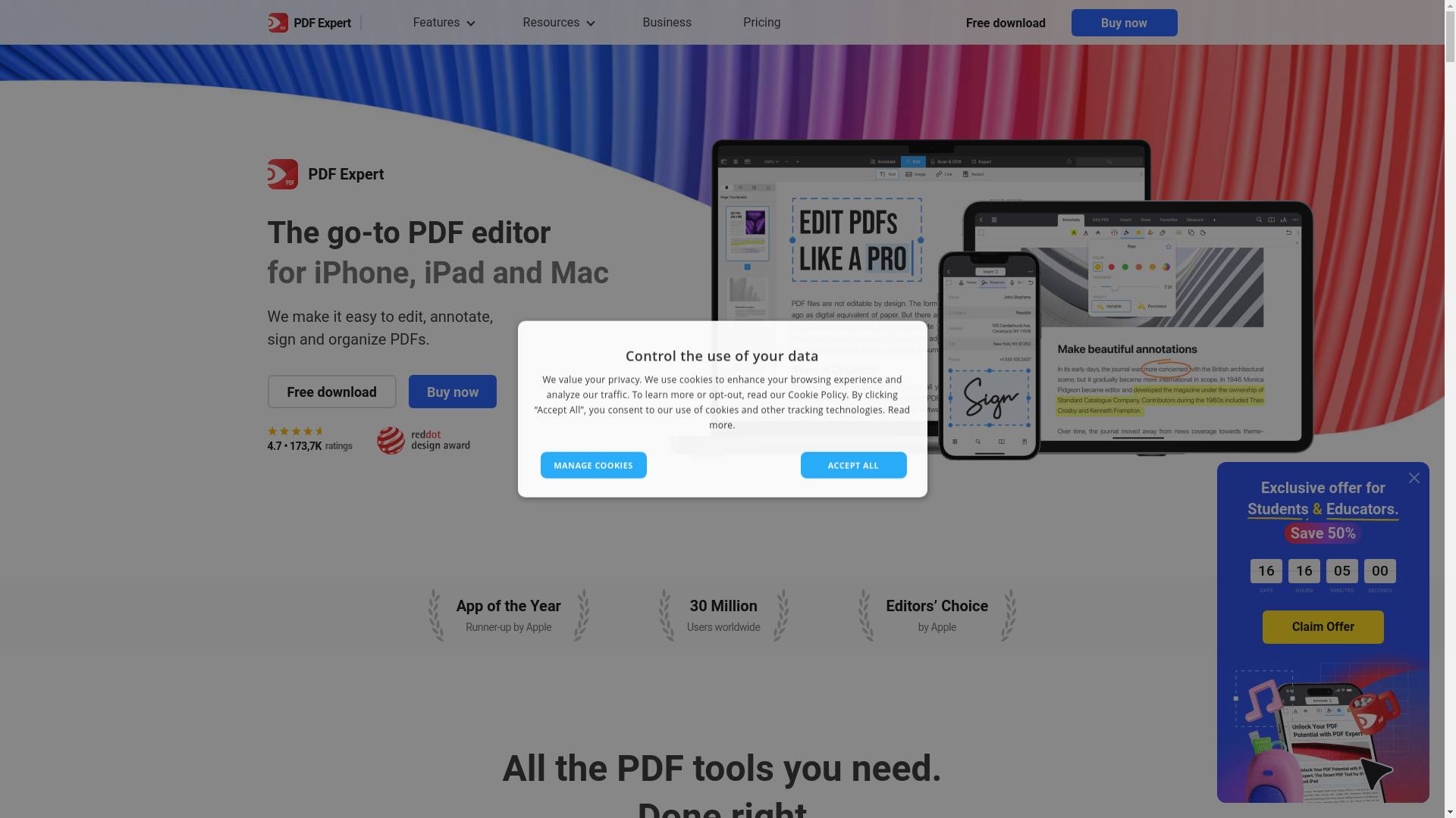 website screenshot of https://pdfexpert.com