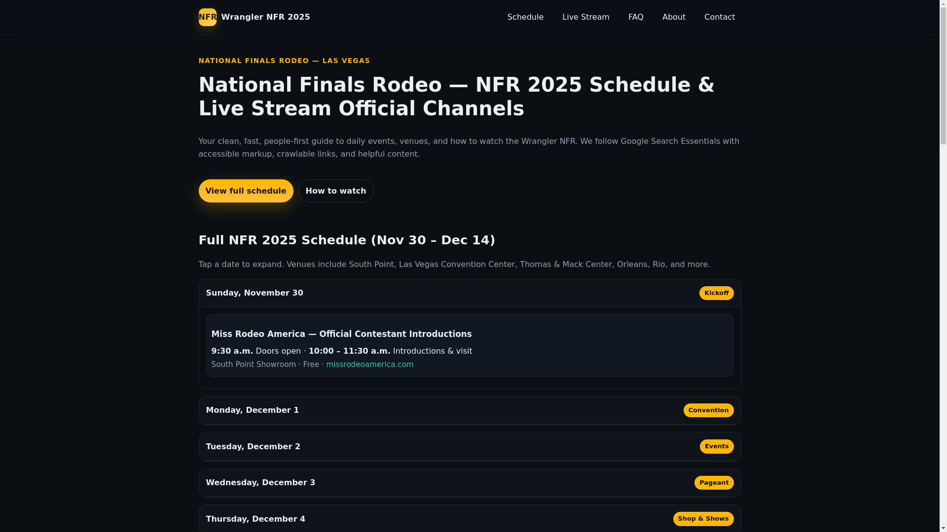 website screenshot of https://rodeoliveschedule.com/