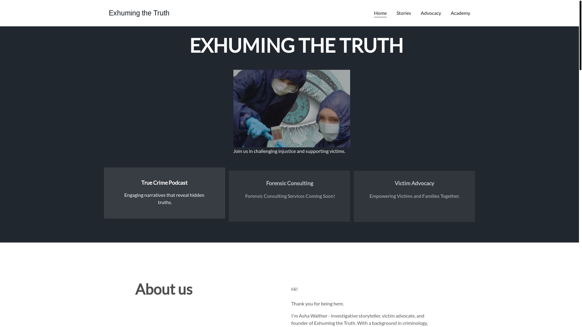 website screenshot of https://exhumingthetruth.org/