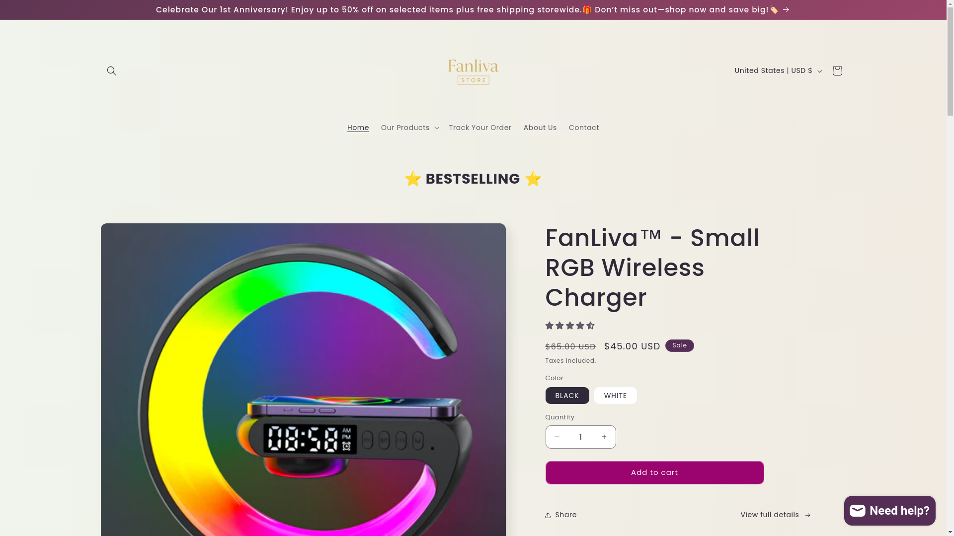 website screenshot of https://fanlivastore.com/