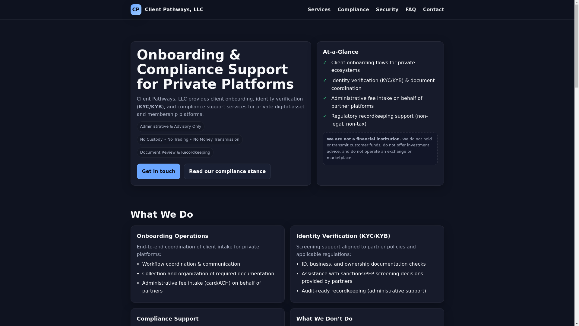 website screenshot of https://clientpathways.support/