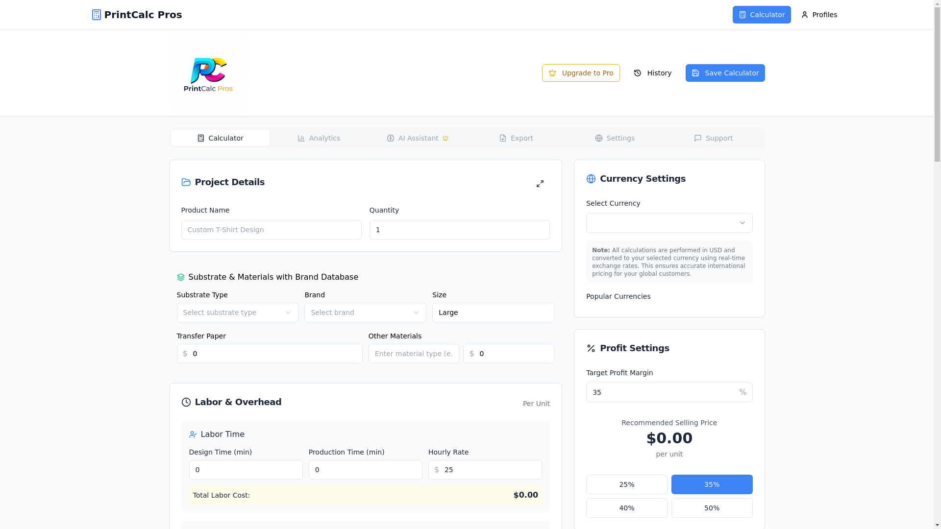 website screenshot of https://printcalcpros.com/