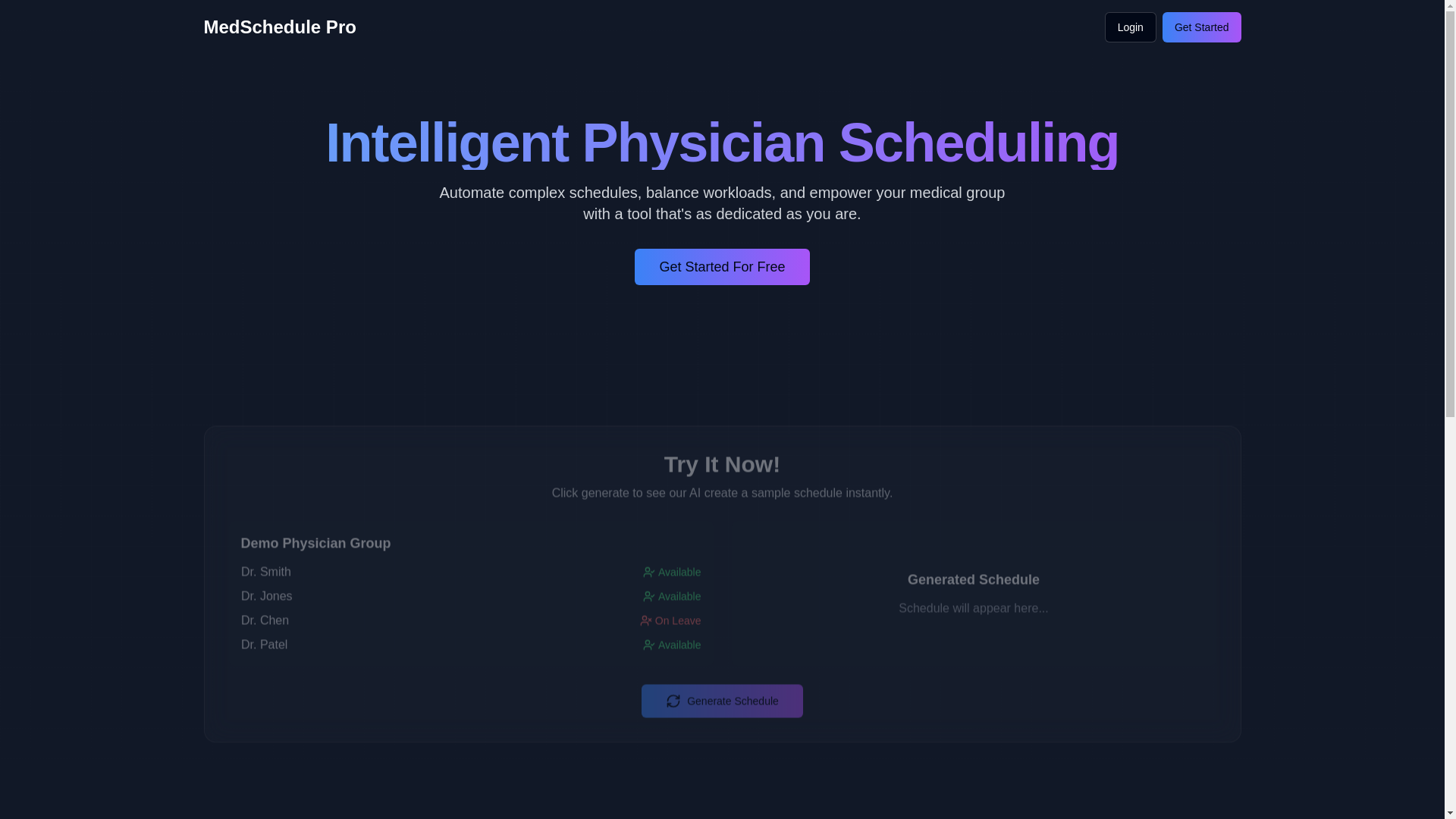 website screenshot of https://medschedulepro.com/