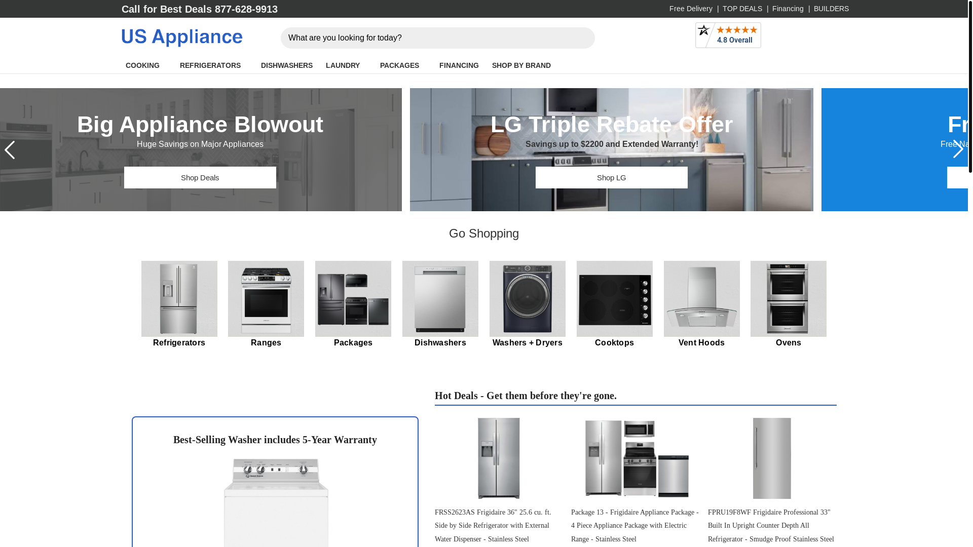 website screenshot of https://us-appliance.com/