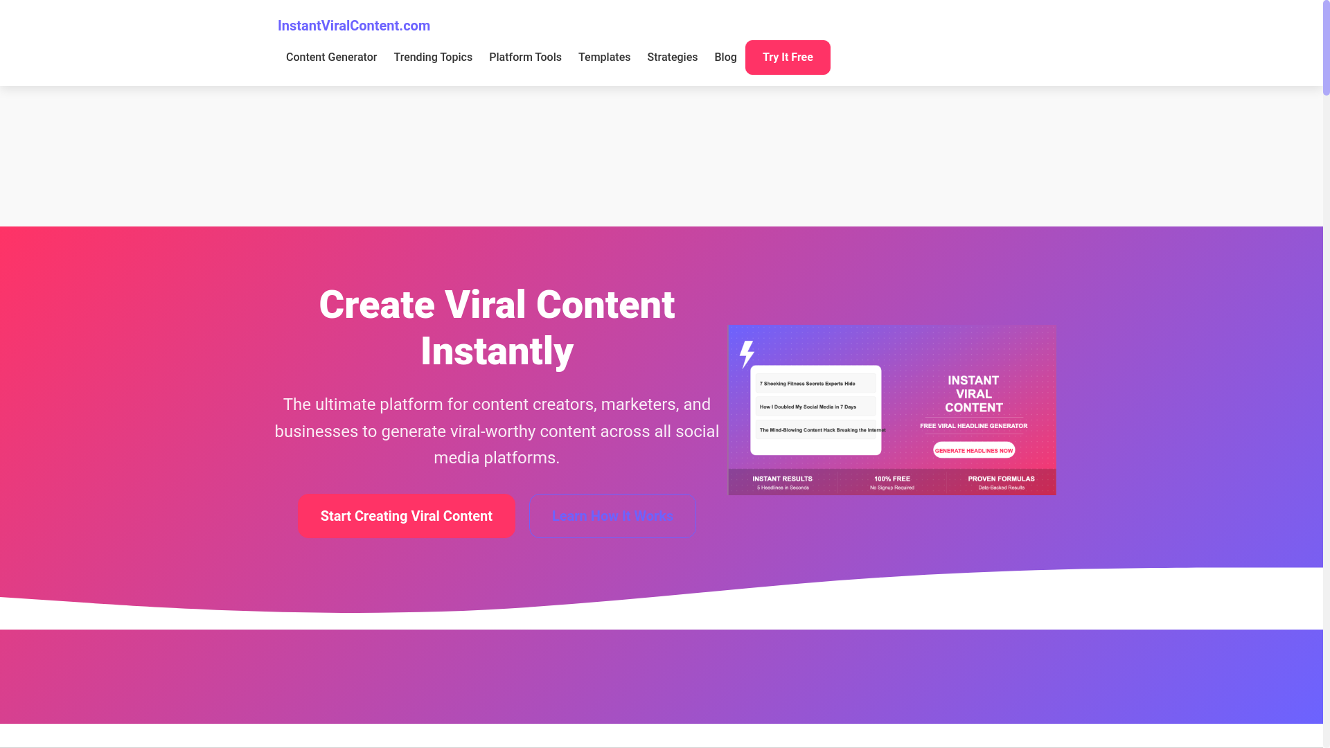 website screenshot of https://instantviralcontent.pages.dev/
