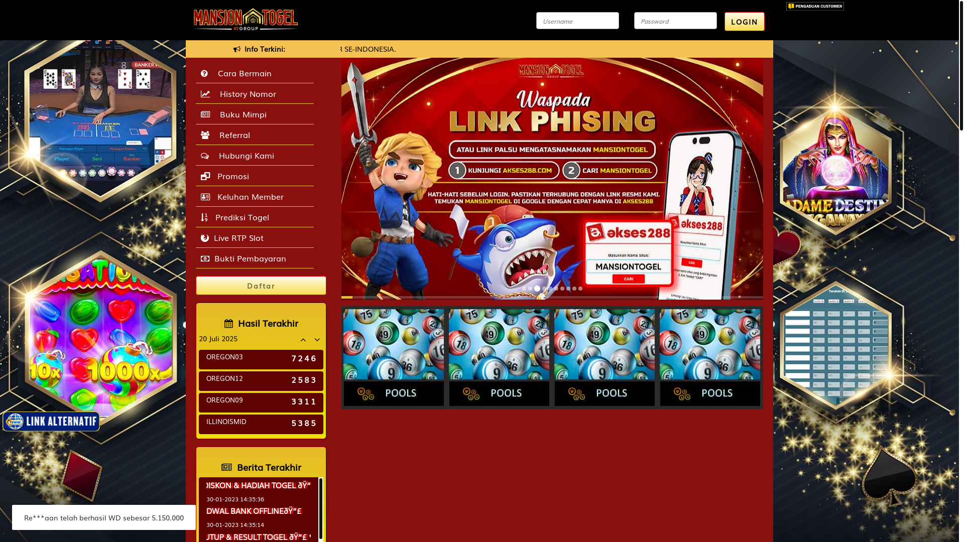 website screenshot of https://mansiontogel5.pro/