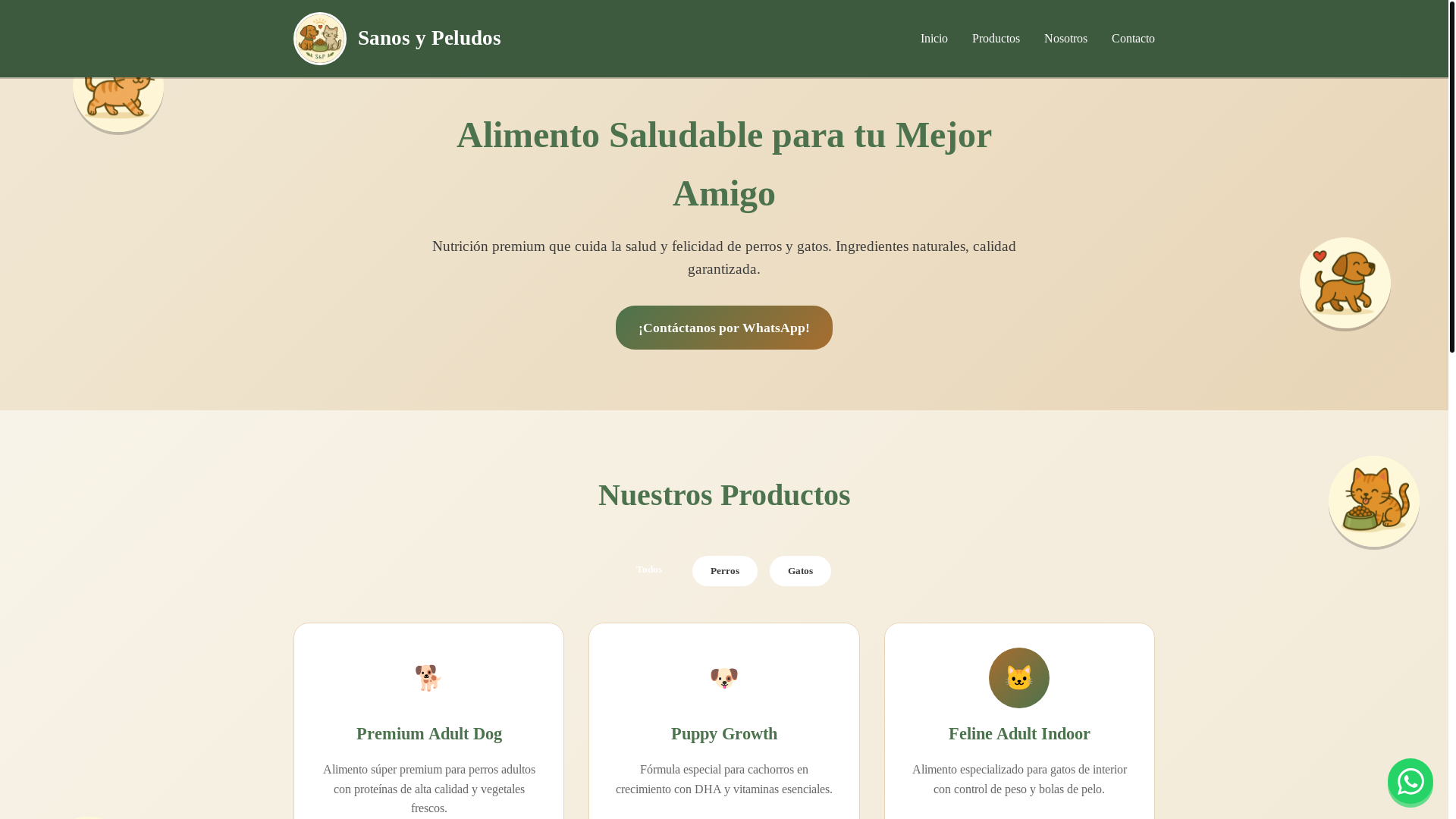website screenshot of https://sanosypeludos.com.ar/