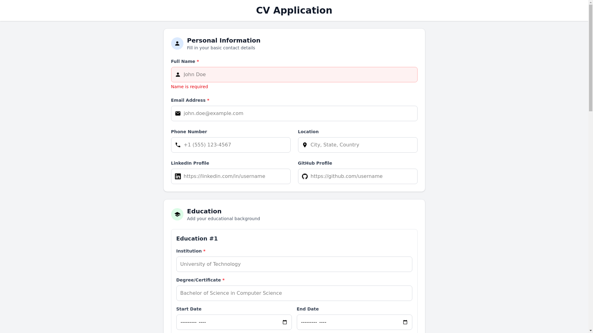 website screenshot of https://the-cv-application.pages.dev/