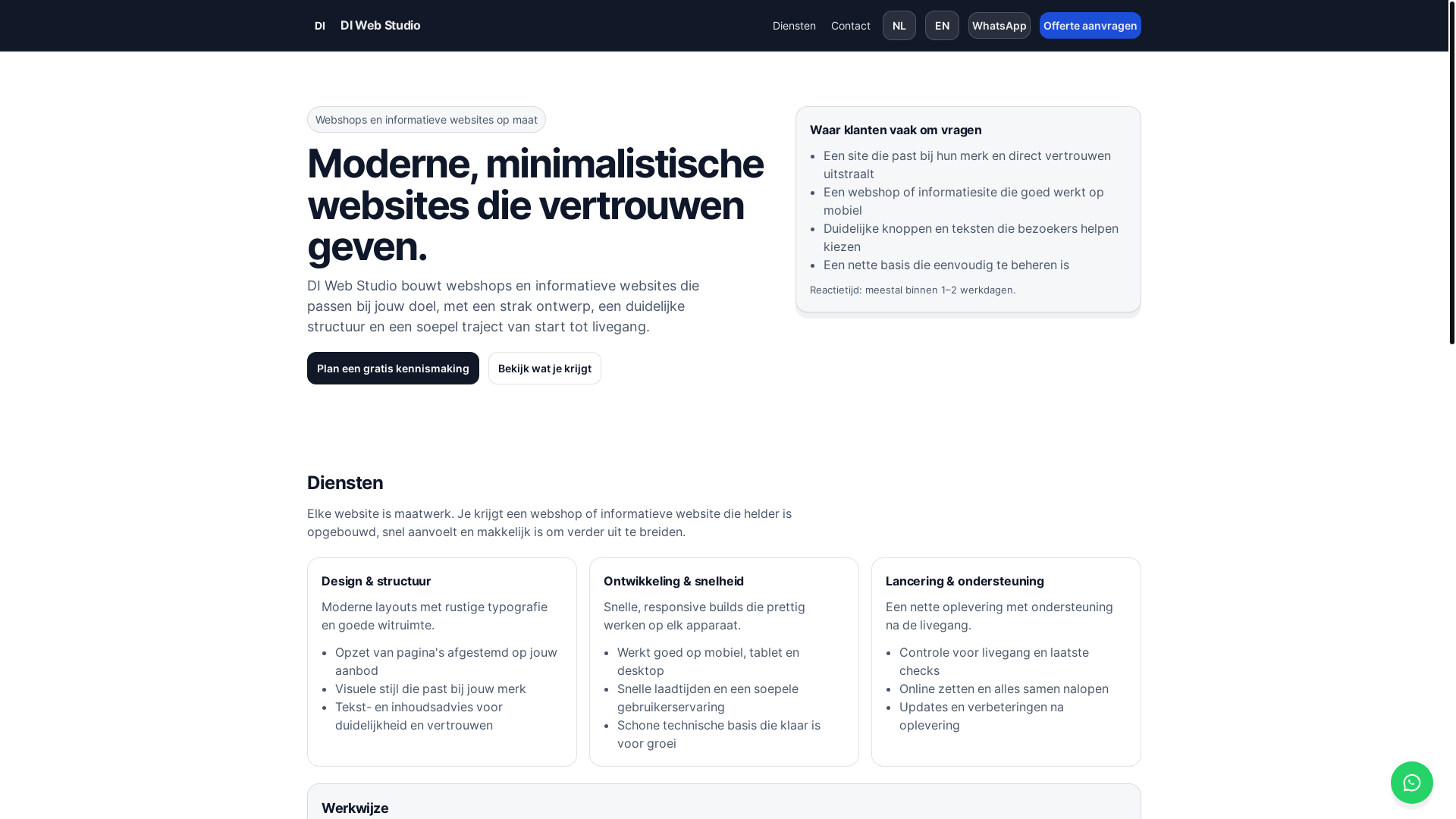 website screenshot of https://diwebstudio.com/