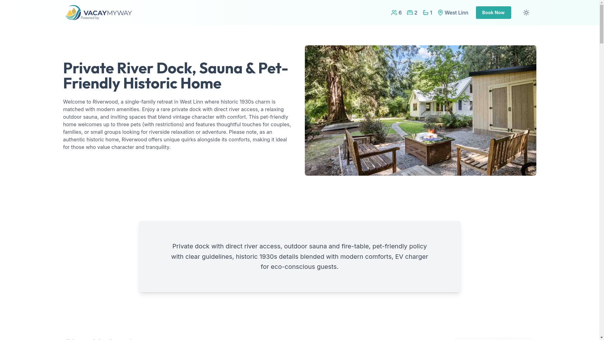 website screenshot of https://serenetualatin.vacations/