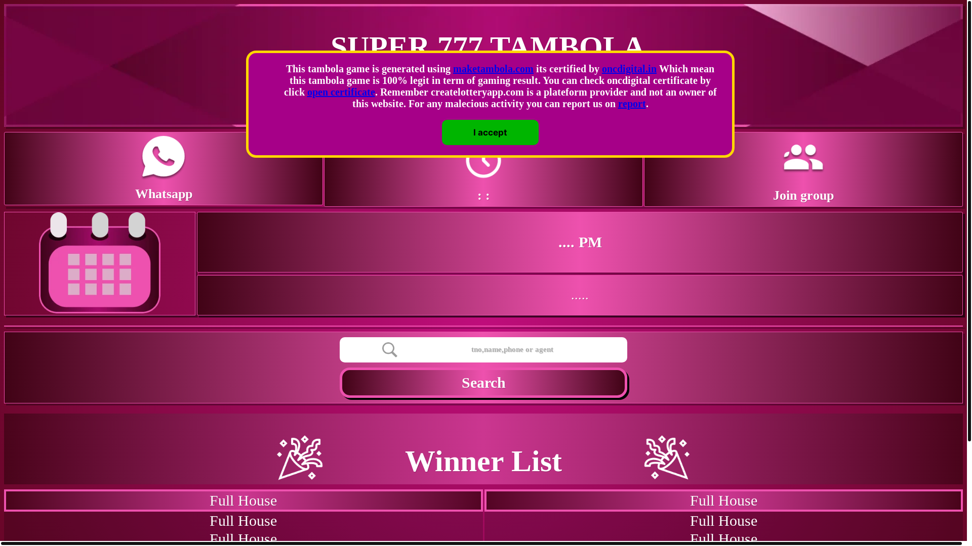 website screenshot of https://super777tambola.com/