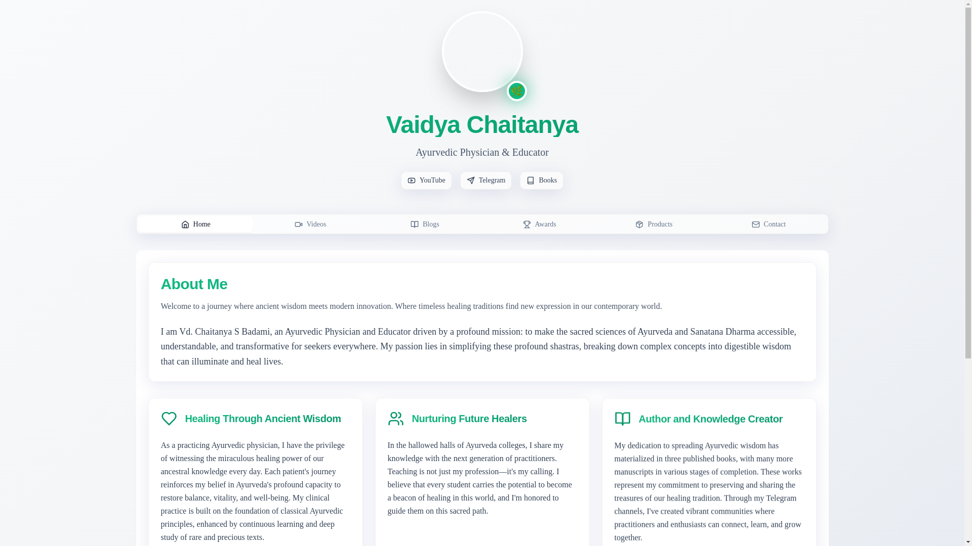 website screenshot of https://vaidyachaitanya.com/