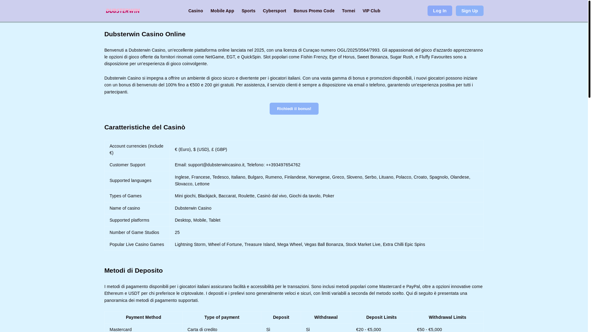 website screenshot of https://dubsterwincasino-it.pages.dev/