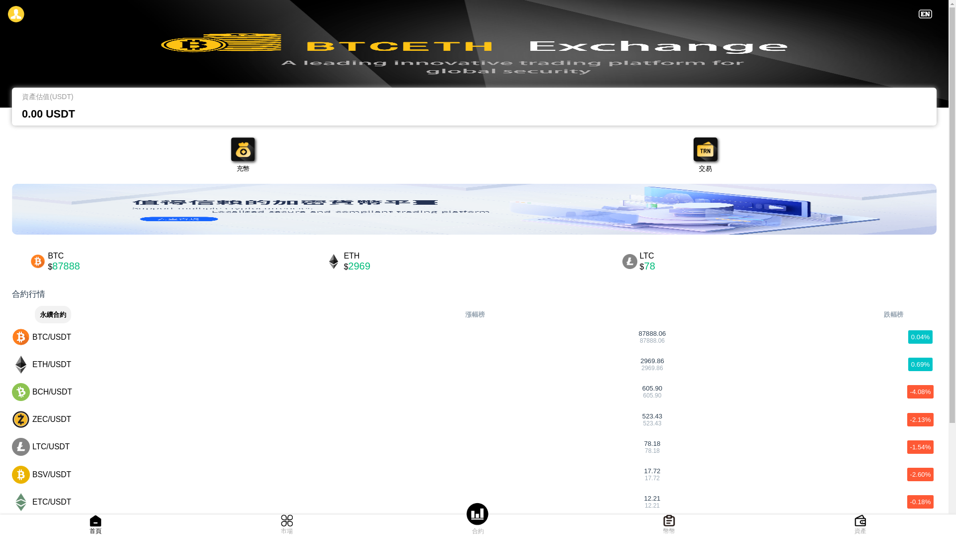 website screenshot of https://www.twbitcex.top/h5/