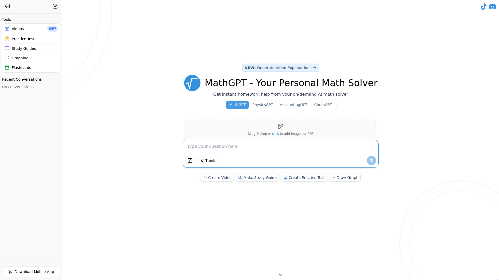 website screenshot of https://math-gpt.org/