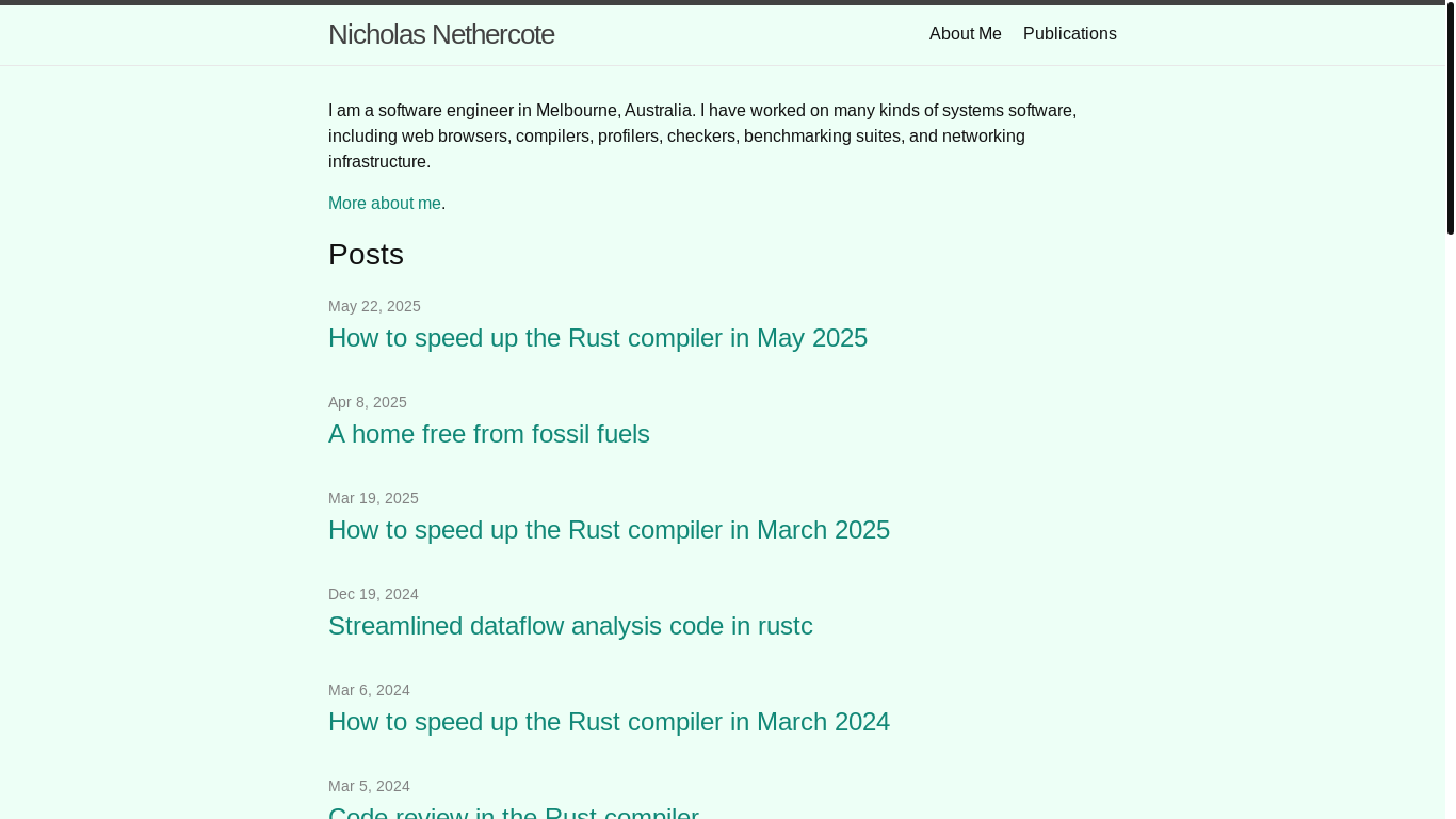 website screenshot of https://nnethercote.github.io