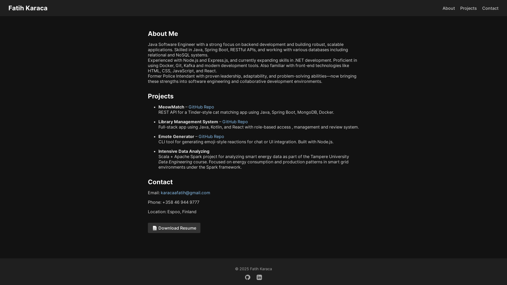 website screenshot of https://fathkrc.dev/