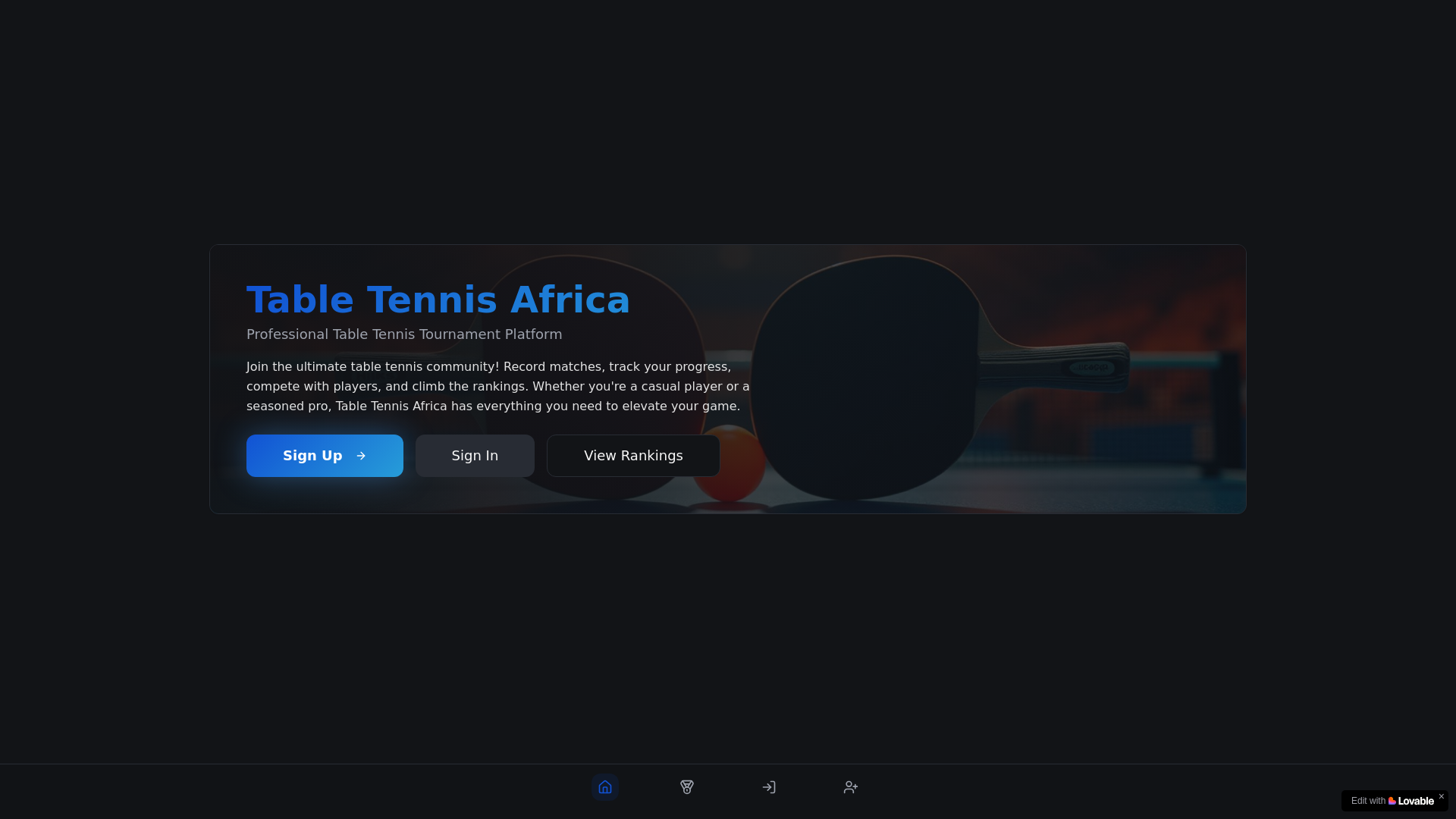 website screenshot of https://tabletennisafrica.com/