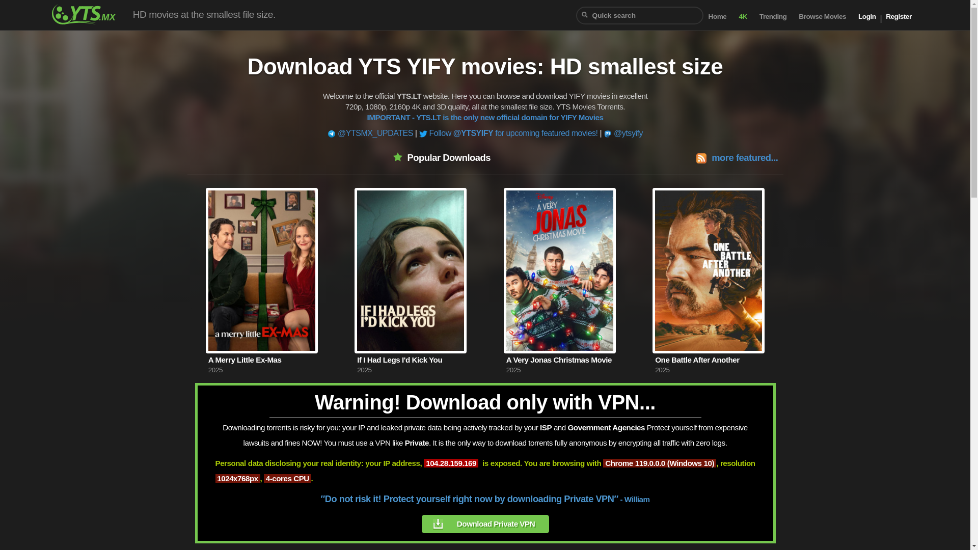 website screenshot of https://yts.lt/