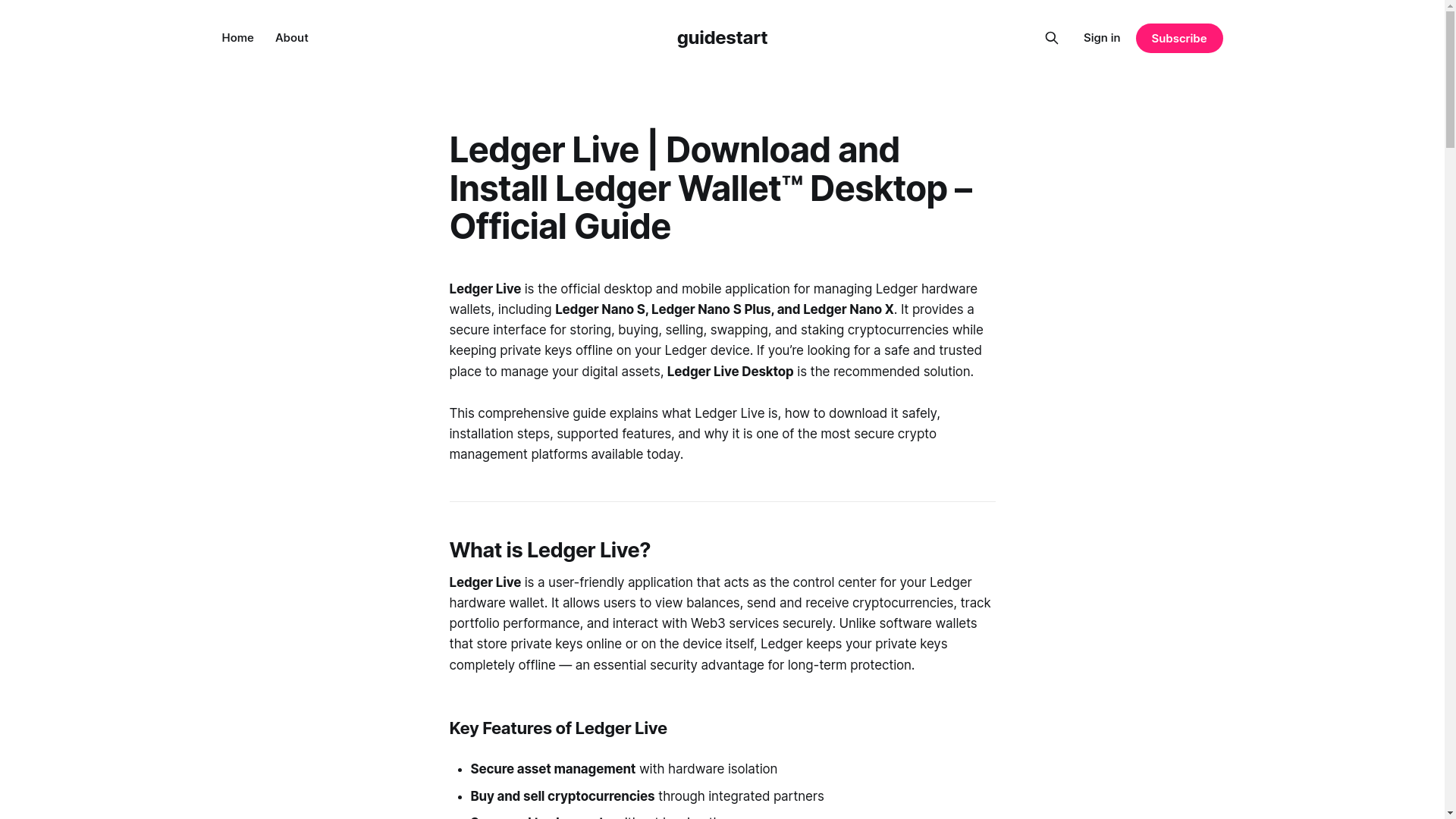 website screenshot of https://guidestart.ghost.io/install-ledger/