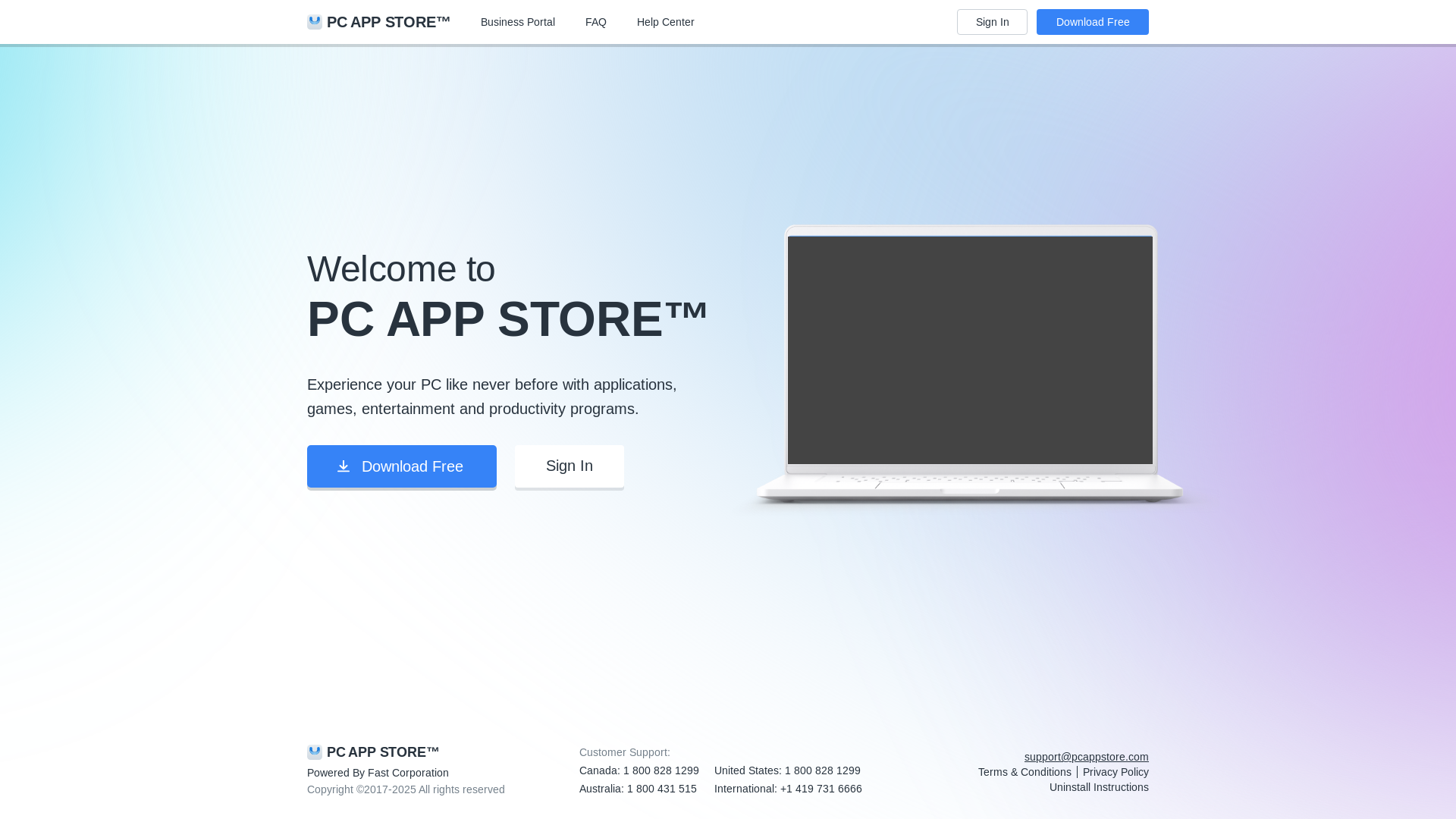 website screenshot of https://pcapp.store/