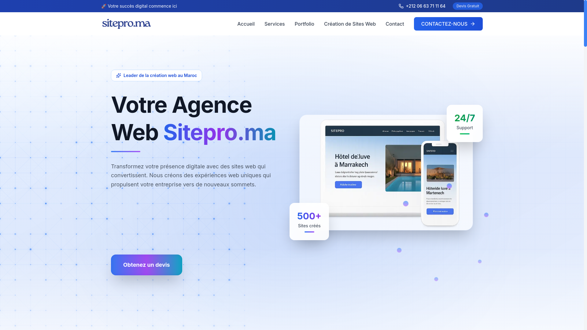 website screenshot of https://sitepro.ma/