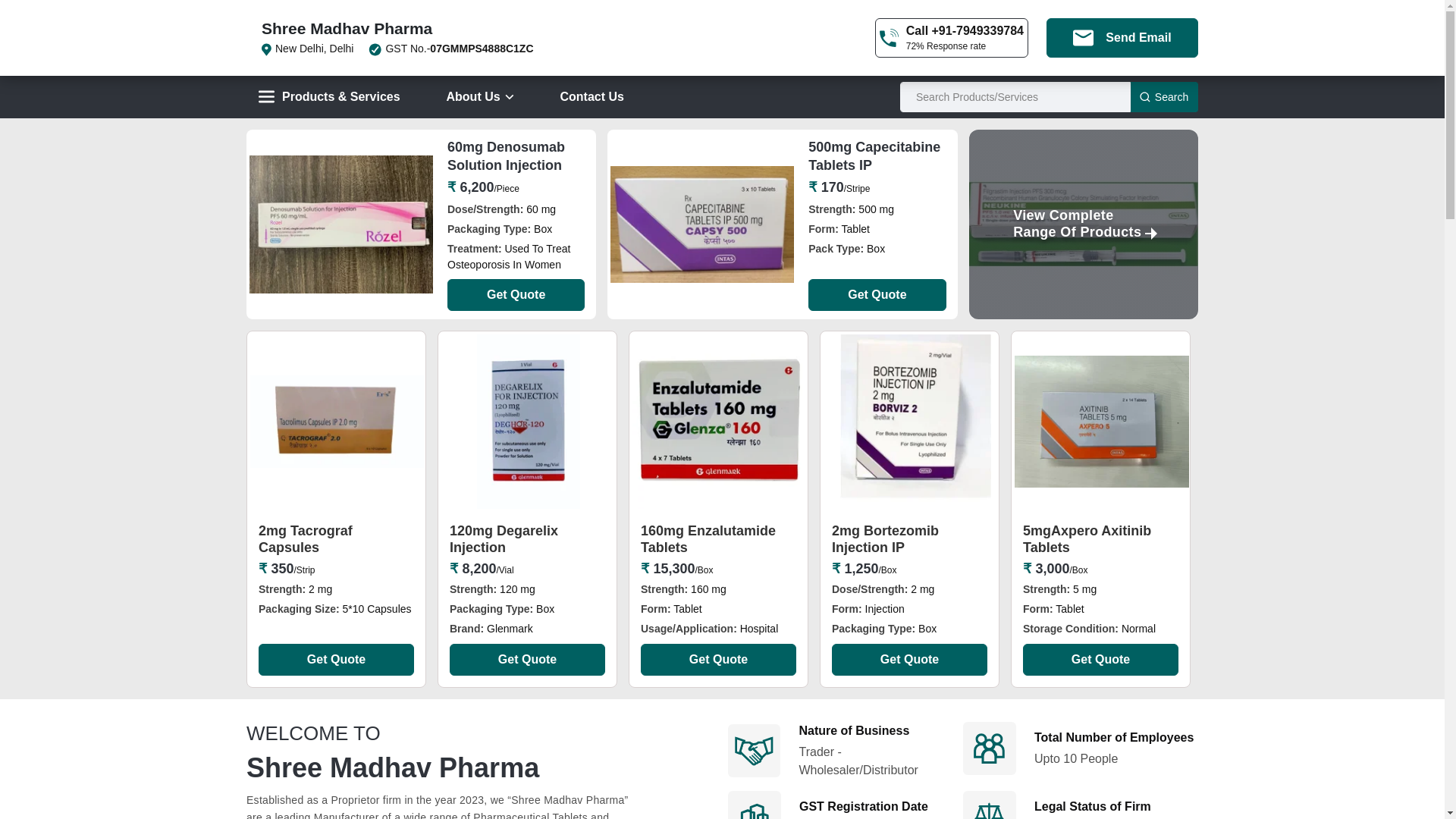 website screenshot of https://shreemadhavpharma.com/