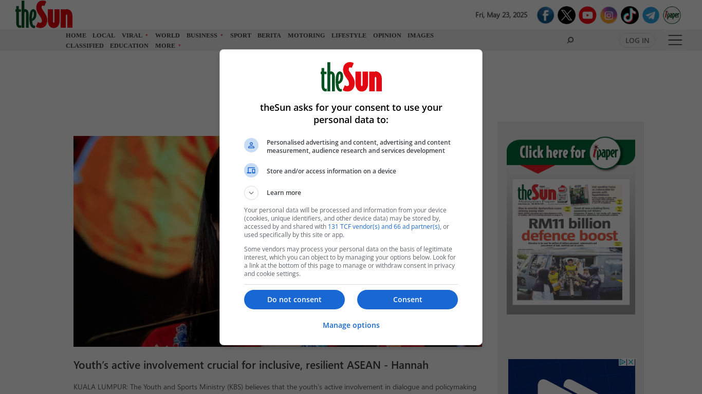 website screenshot of https://thesun.my/