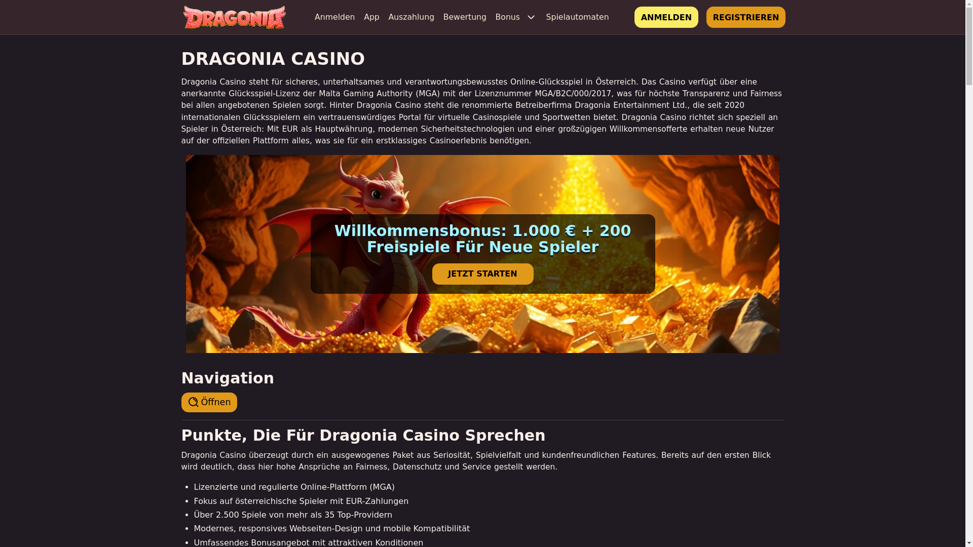website screenshot of https://dragoniacasino.or.at/
