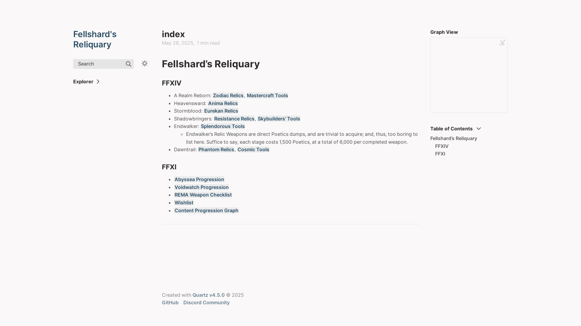 website screenshot of https://fellshards-reliquary.pages.dev/