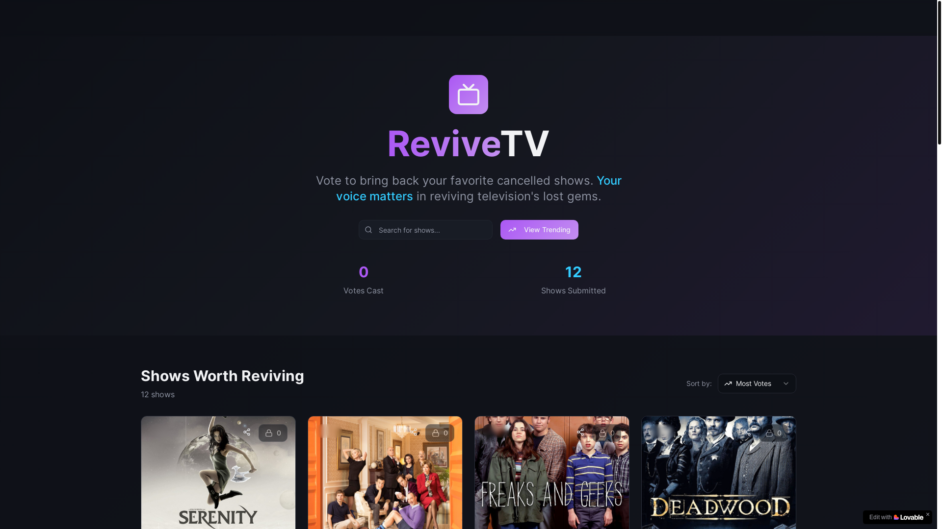 website screenshot of https://revivetv.app/