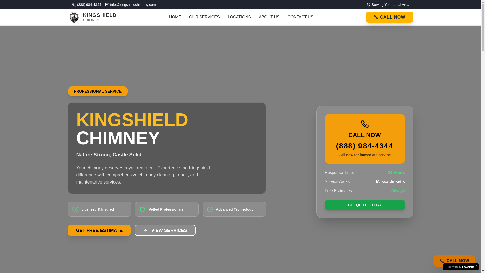 website screenshot of https://kingshieldchimney.com/