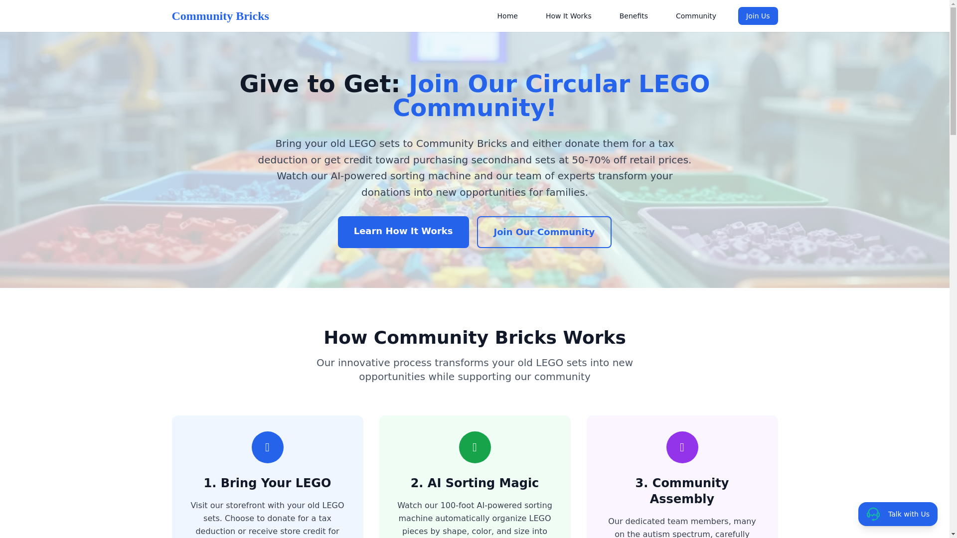 website screenshot of https://communitybricks.org/