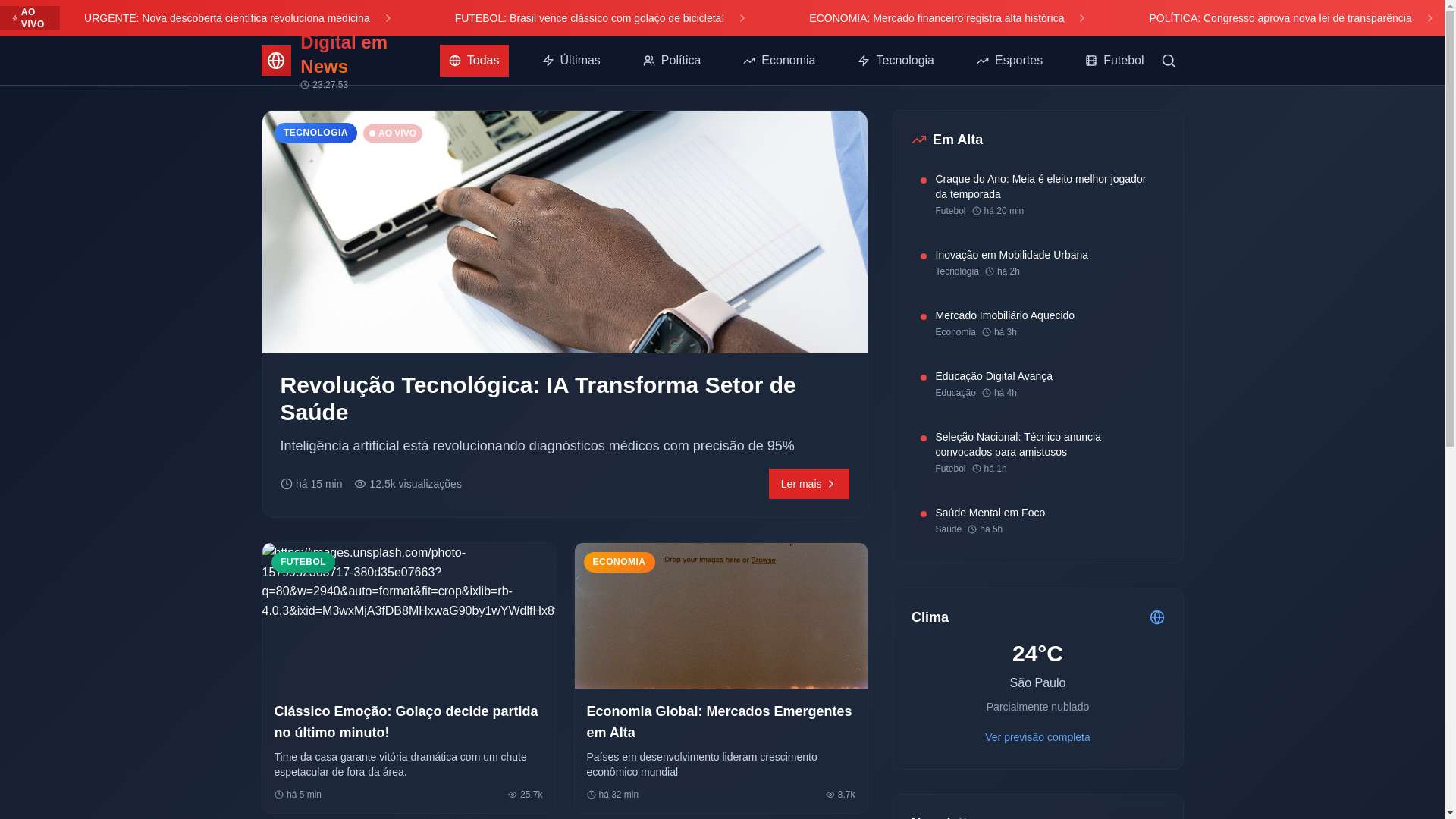 website screenshot of https://digitalemnews.com.br/