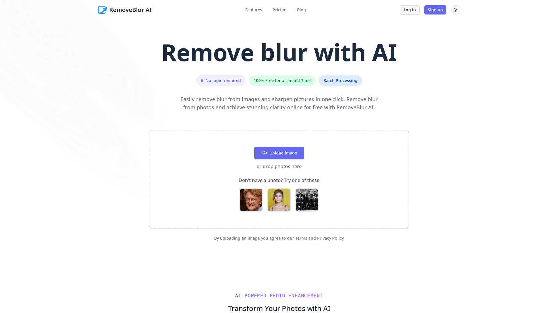 website screenshot of https://removeblur.art/