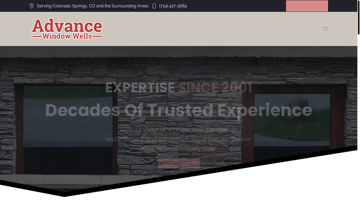 website screenshot of https://advancewindowwells.com/