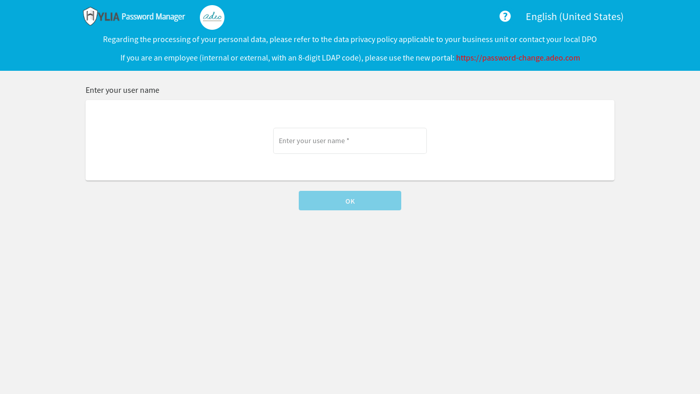 website screenshot of https://password.adeo.com/PMSelfService/login