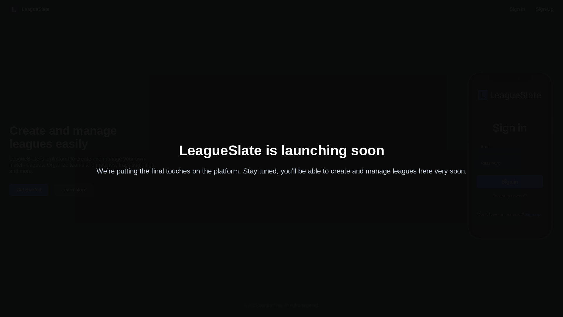 website screenshot of https://leagueslate-landing.pages.dev/