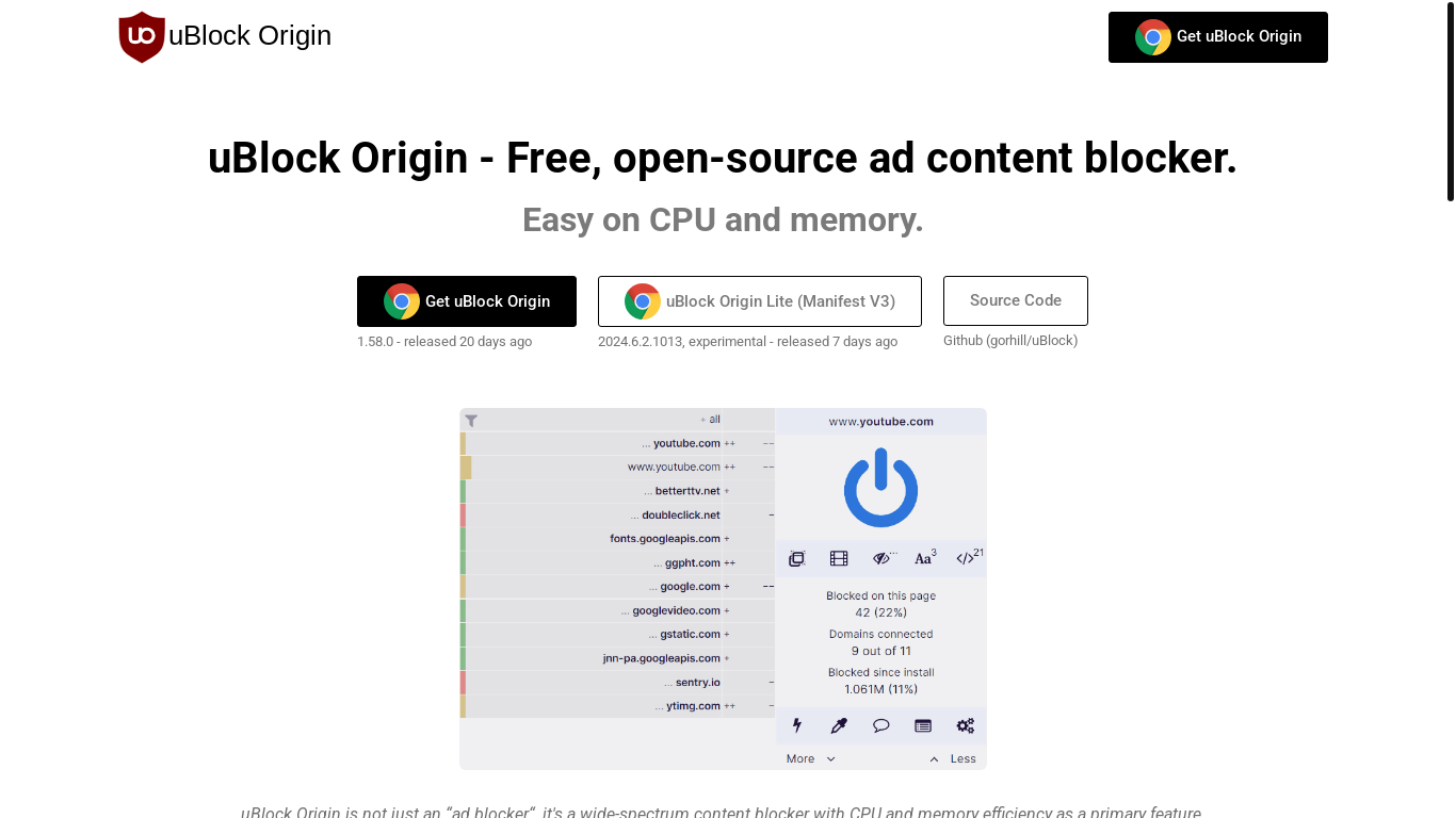 website screenshot of https://ublockorigin.com/