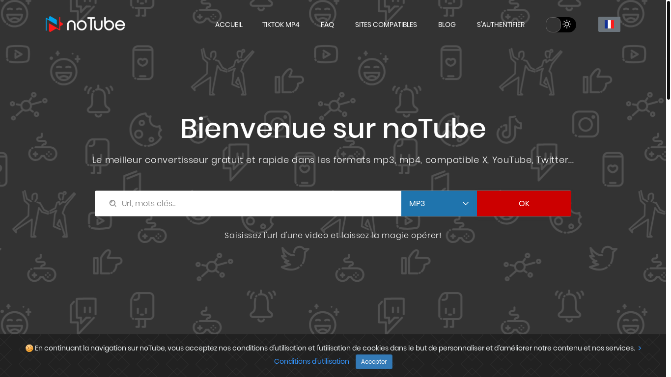 website screenshot of https://notube.lol/fr/youtube-app-155