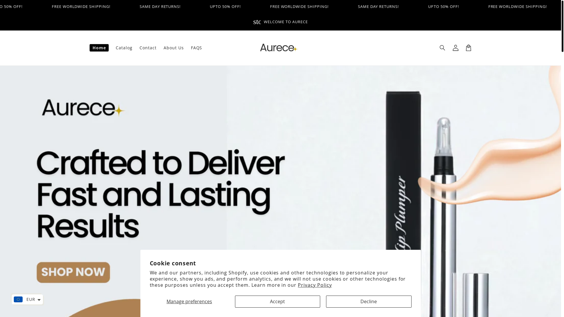 website screenshot of https://aurece.co/
