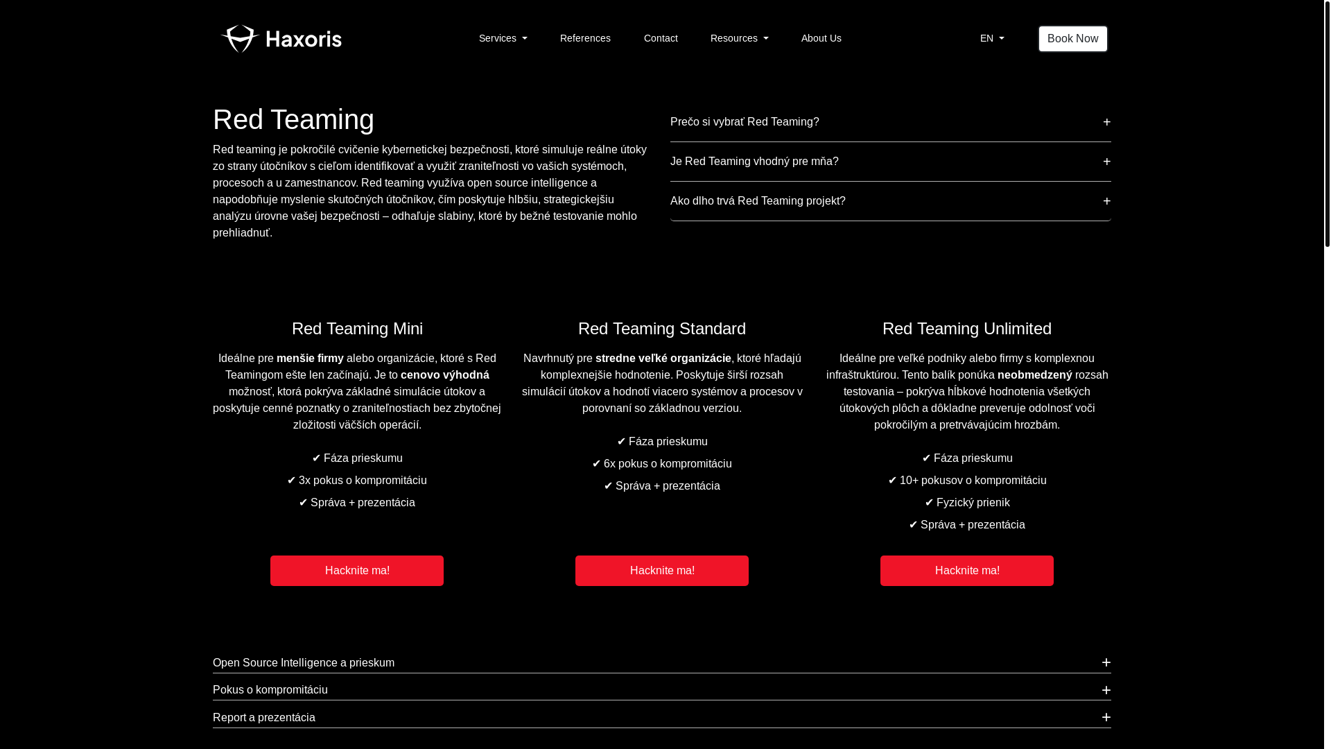 website screenshot of https://redteaming.sk/