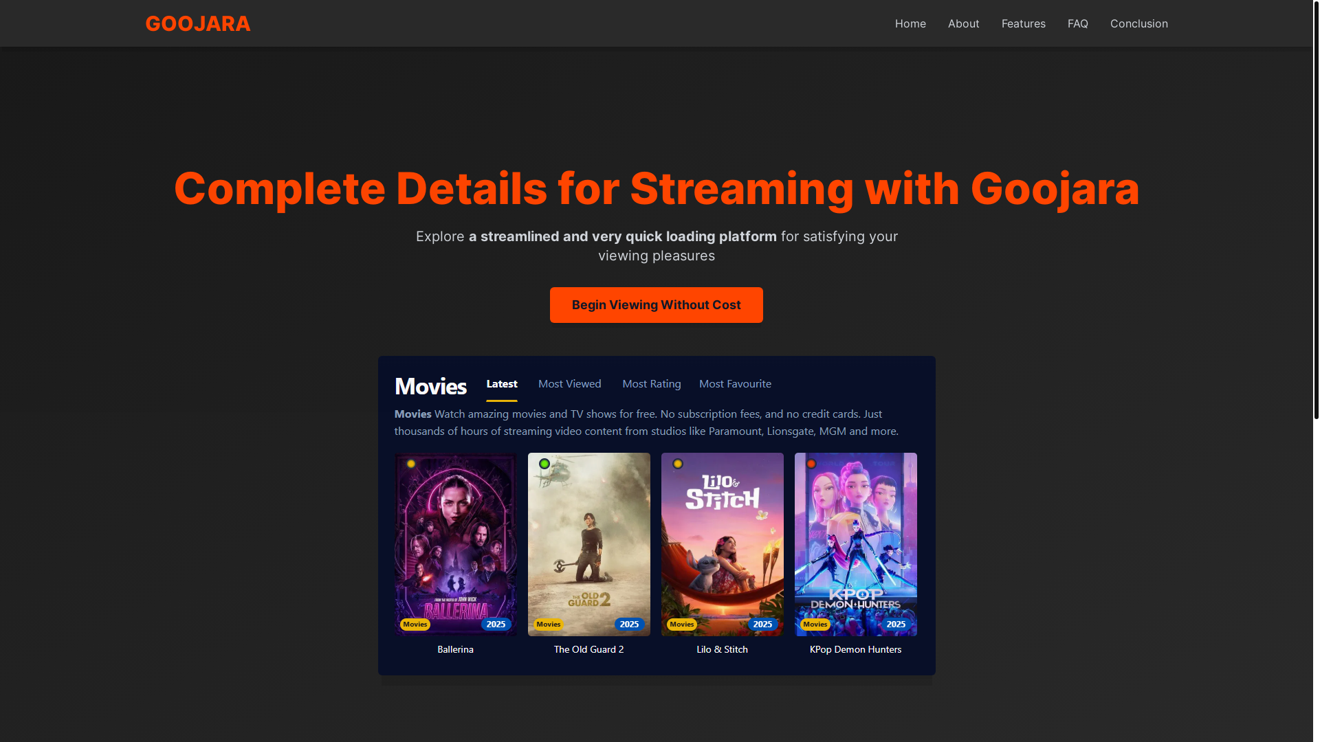 website screenshot of https://goojara-p9c4.pages.dev/