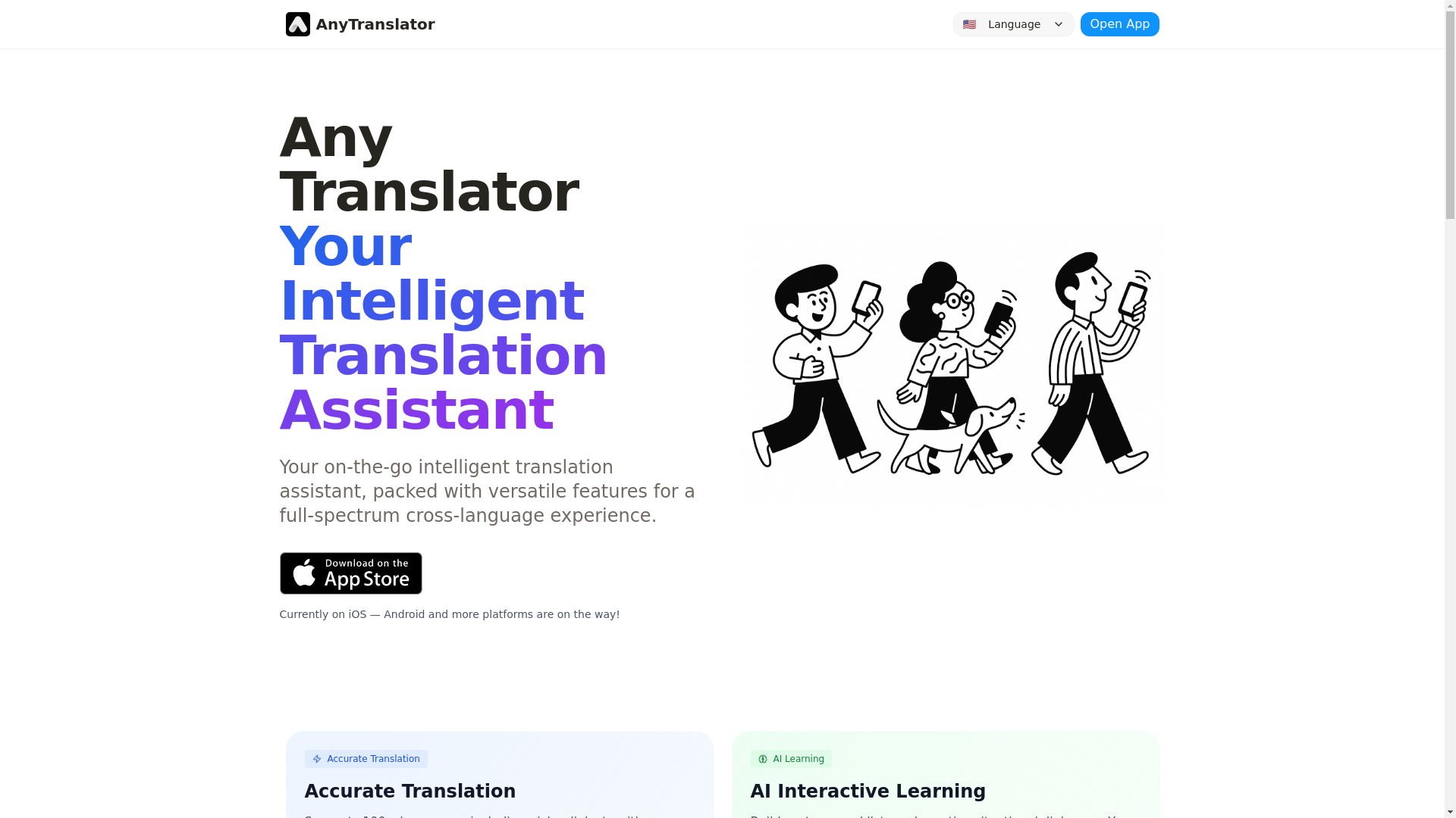 website screenshot of https://anytranslator.app/