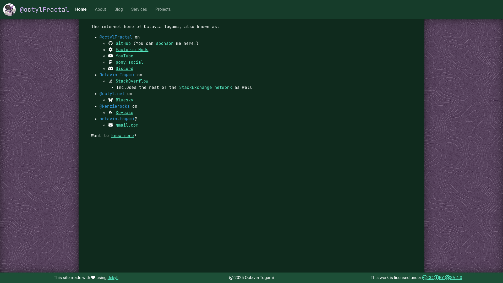 website screenshot of https://octyl.net/