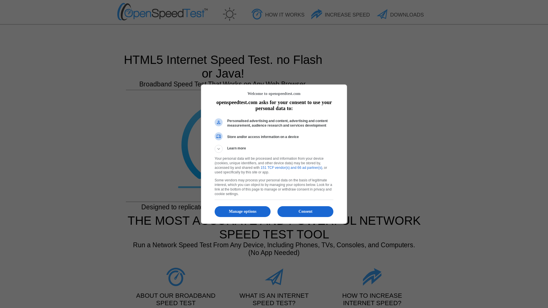 website screenshot of https://openspeedtest.com/